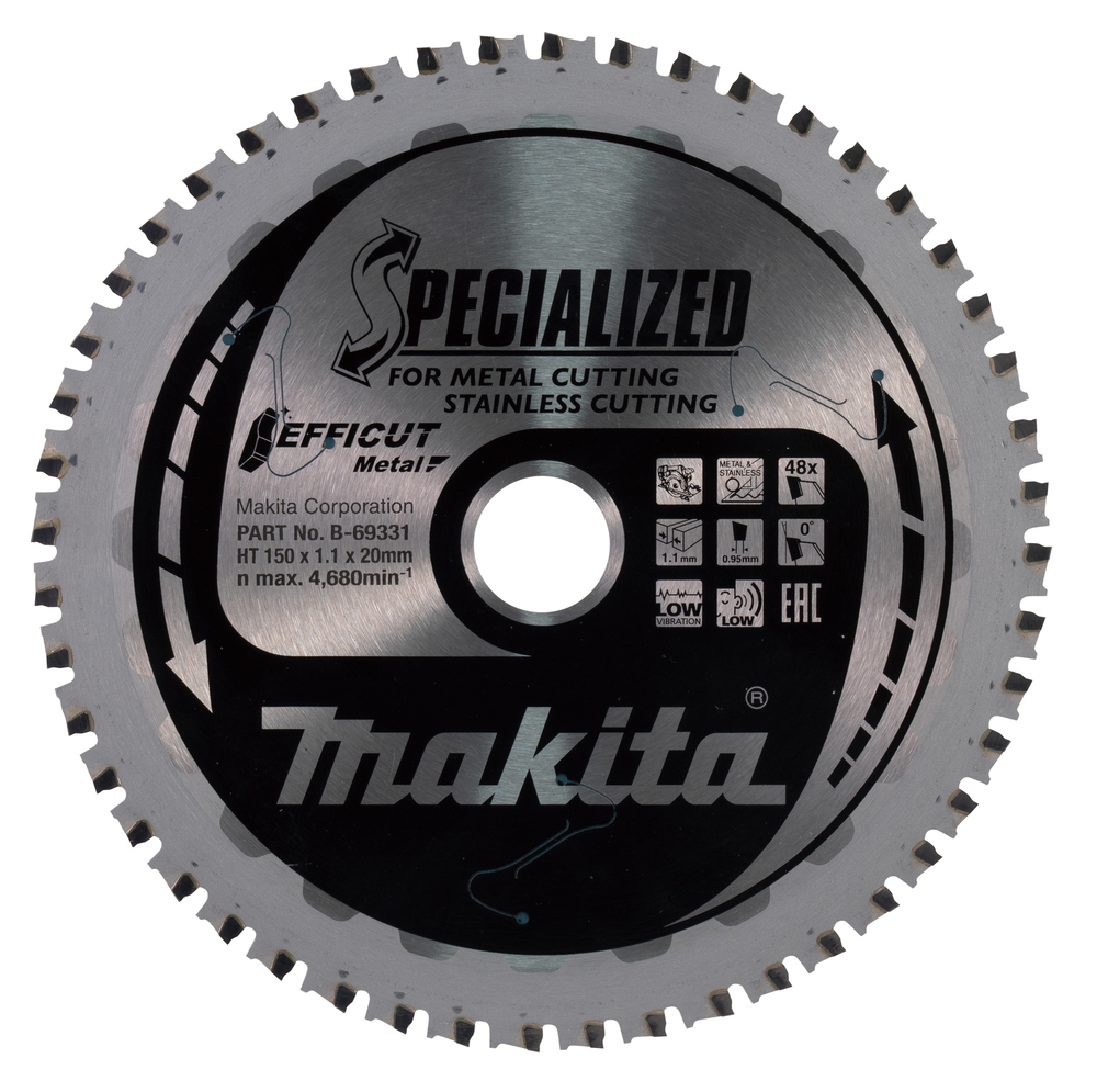 T.C.T hammastega saeketas metalli lõikamiseks 150X1.1X20mm 0° T48 EFFICUT METAL, roostevaba teras – Makita
