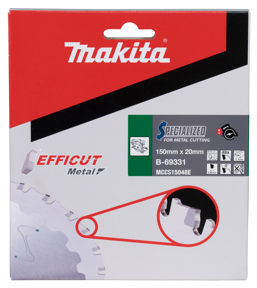 T.C.T hammastega saeketas metalli lõikamiseks 150X1.1X20mm 0° T48 EFFICUT METAL, roostevaba teras – Makita