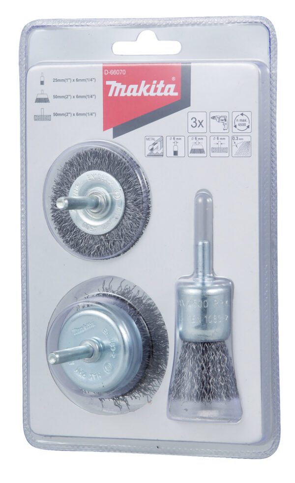 Terasharjade komplekt, 6mm saba (trelliga kasutamiseks, 1tk kaussharja 50mm / 1tk ketasharja 50mm ja 25mm) – Makita