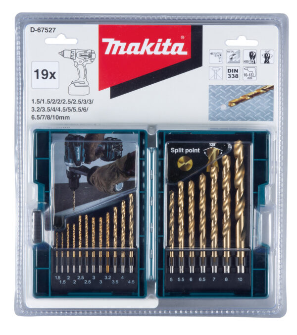 Metallipuuride kmpl. 19 osal. (1.5-10mm) HSS-TIN – Makita