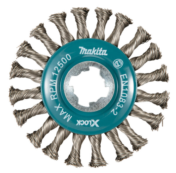 Ketashari, punutud harjased (täielikult kimbus), 0.5mm, Ø 115 mm, roostevaba, X-LOCK – Makita