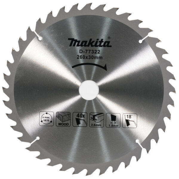 T.C.T hammastega saeketas puidu lõikamiseks 260X2.6X30mm 18° T39 – Makita