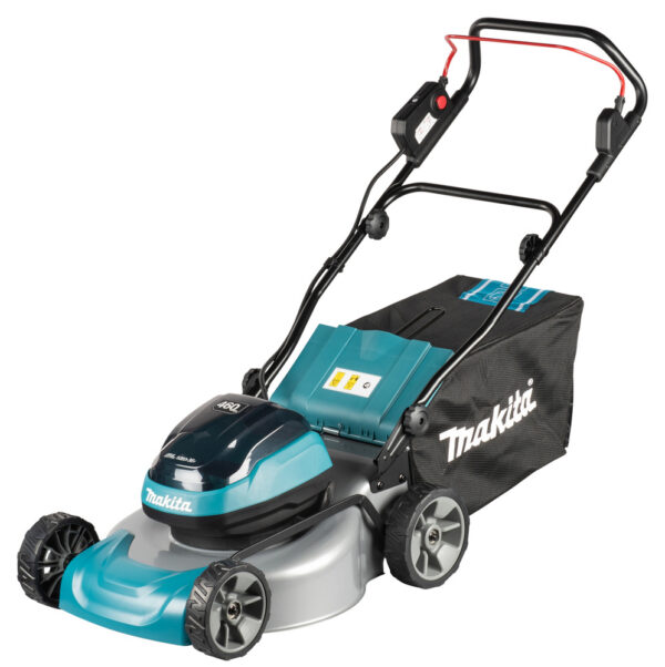 Akumuruniiduk 2X18V, BL-mootor, 46cm, 3/1 (Niitmine, Kogumine, Multsimine) 22,4kg, Metallist korpus Ilma akude ja laadijata! – Makita