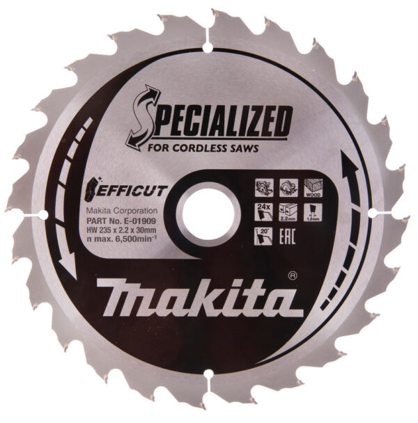 T.C.T hammastega saeketas puidu lõikamiseks 235X2.2X30mm 20° T24 EFFICUT – Makita