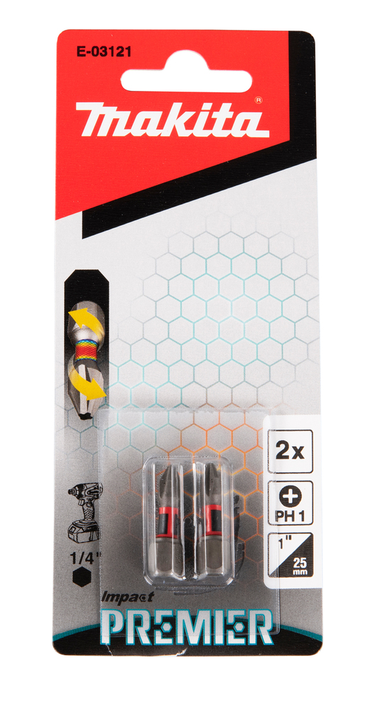 Torsion kruvikeeraja otsakud (C-form), PH1-25mm, 2tk. Impact Premier – Makita