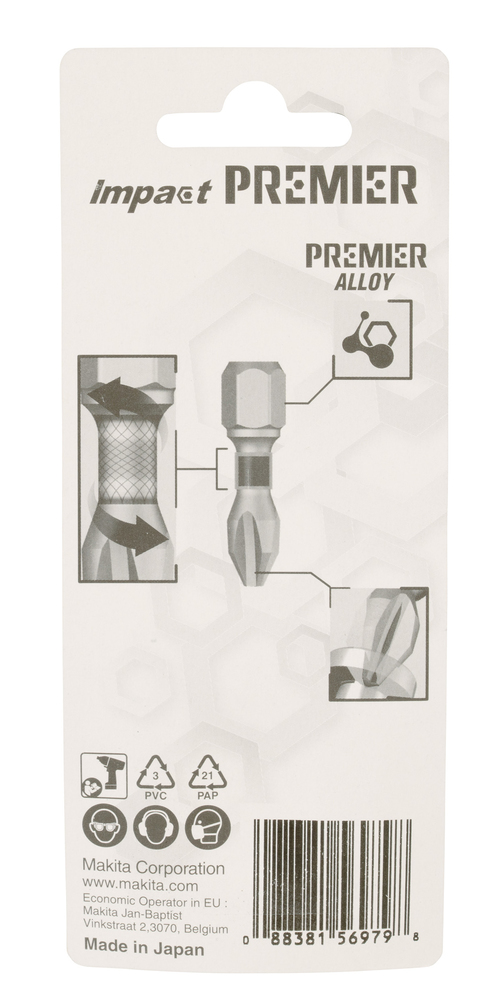 Torsion kruvikeeraja otsakud (C-form), PH1-25mm, 2tk. Impact Premier – Makita