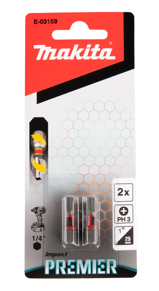 Torsion kruvikeeraja otsakud (C-form), PH3-25mm, 2tk. Impact Premier – Makita