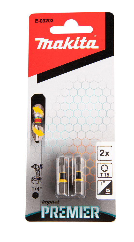 Torsion kruvikeeraja otsakud (C-form), T15-25mm, 2tk. Impact Premier – Makita