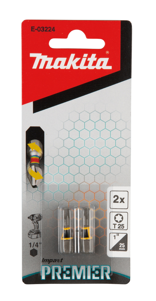 Torsion kruvikeeraja otsakud (C-form), T25-25mm, 2tk. Impact Premier – Makita