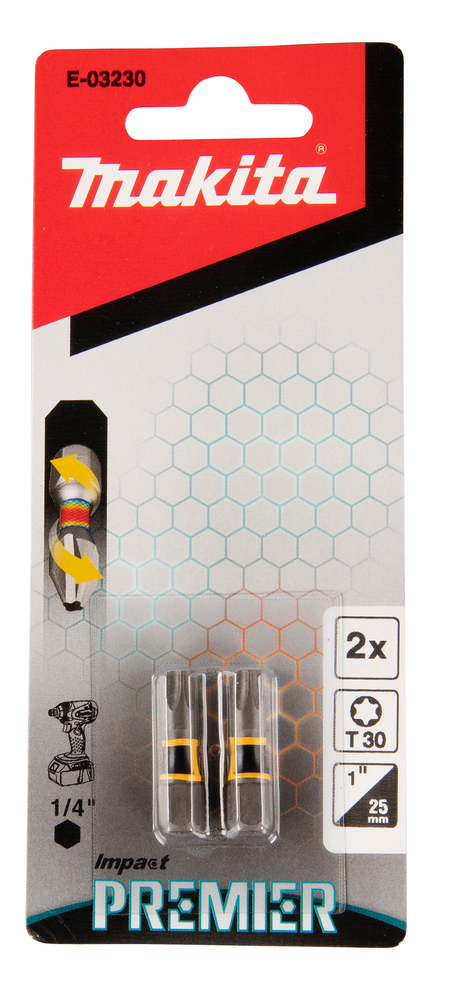 Torsion kruvikeeraja otsakud (C-form), T30-25mm, 2tk. Impact Premier – Makita