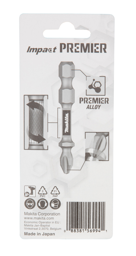 Torsion kruvikeeraja otsakud (E-form), PH2-50mm, 2tk. Impact Premier – Makita