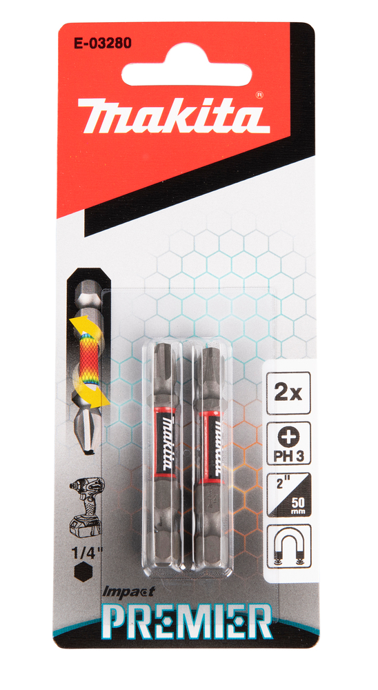 Torsion kruvikeeraja otsakud (E-form), PH3-50mm, 2tk. Impact Premier – Makita