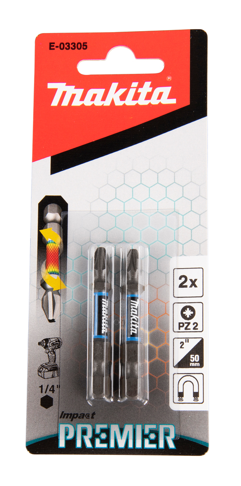Torsion kruvikeeraja otsakud (E-form), PZ2-50mm, 2tk. Impact Premier – Makita