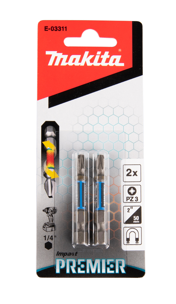 Torsion kruvikeeraja otsakud (E-form), PZ3-50mm, 2tk. Impact Premier – Makita