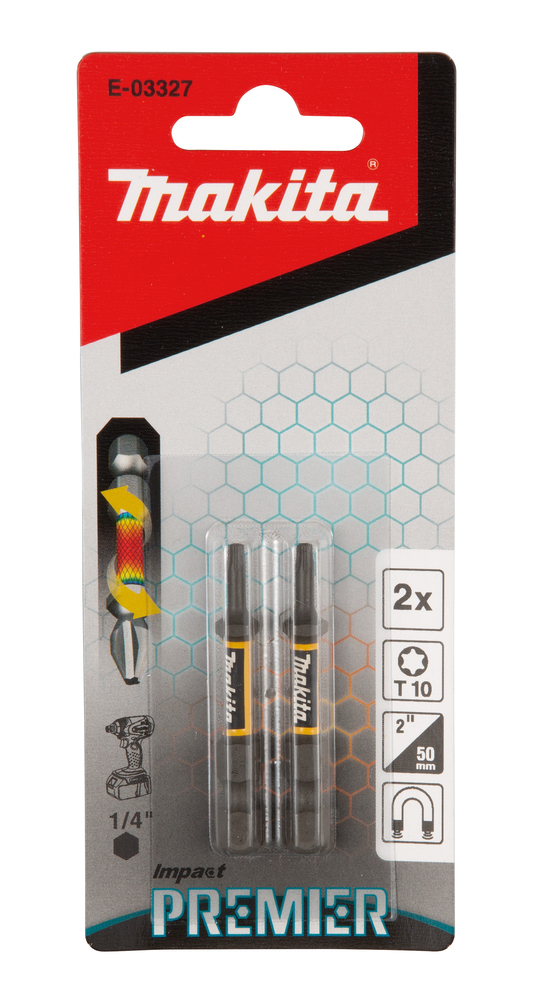 Torsion kruvikeeraja otsakud (E-form), T10-50mm, 2tk. Impact Premier – Makita