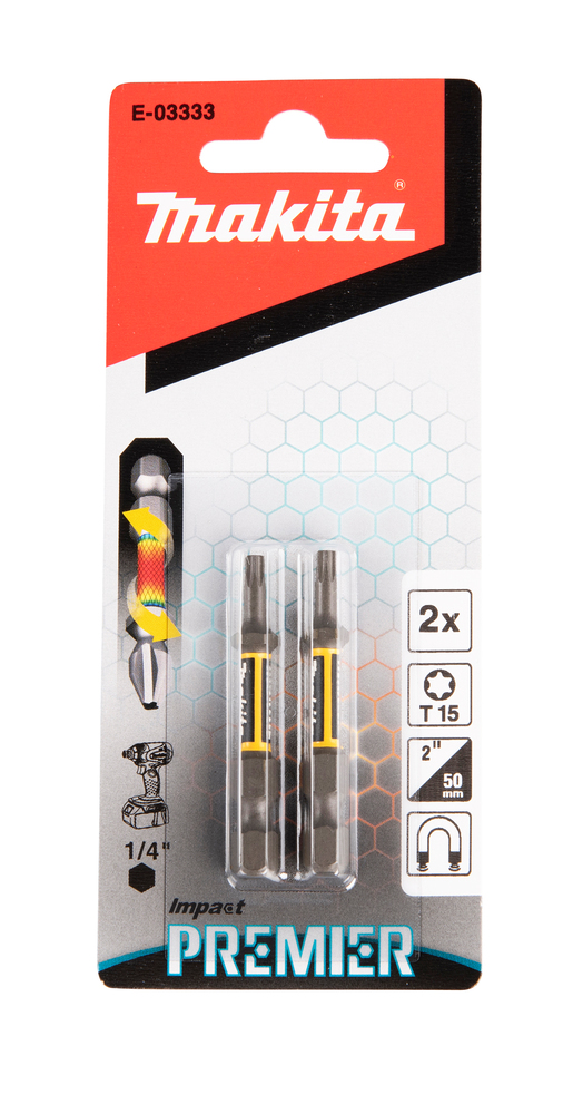 Torsion kruvikeeraja otsakud (E-form), T15-50mm, 2tk. Impact Premier – Makita