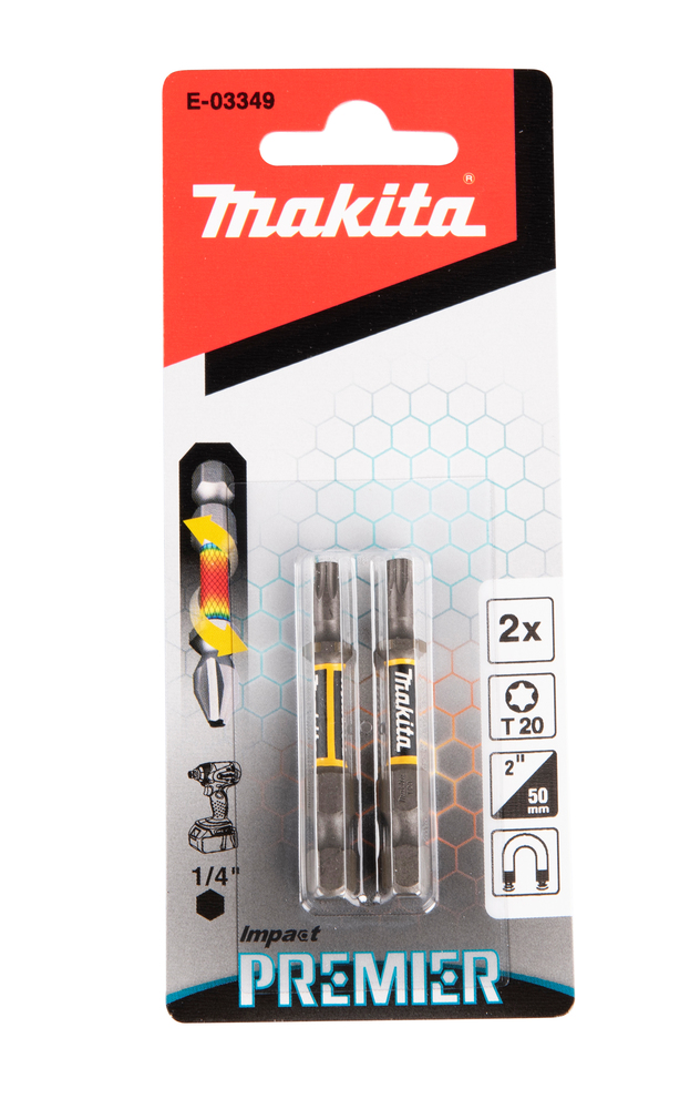 Torsion kruvikeeraja otsakud (E-form), T20-50mm, 2tk. Impact Premier – Makita