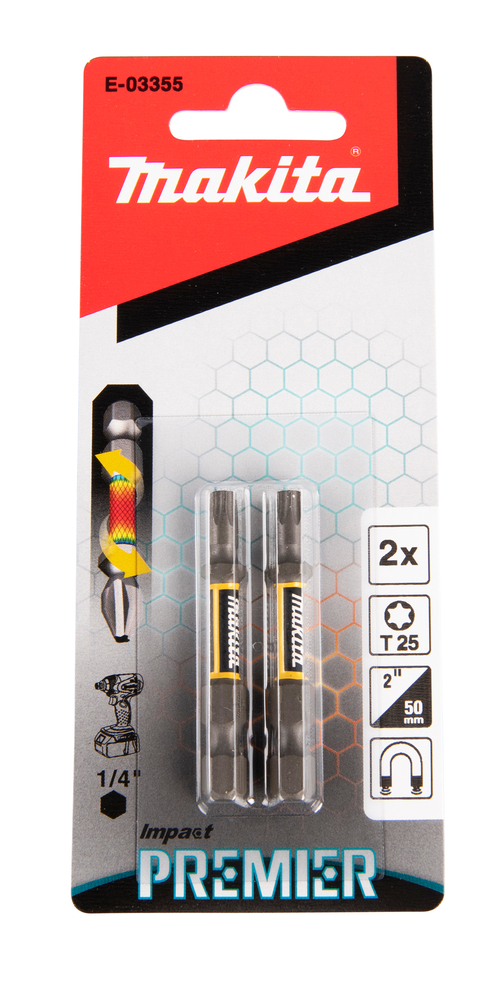 Torsion kruvikeeraja otsakud (E-form), T25-50mm, 2tk. Impact Premier – Makita