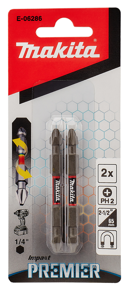 Torsion kruvikeeraja otsakud kahepoolised, PH2-65mm, 2tk, Impact Premier – Makita