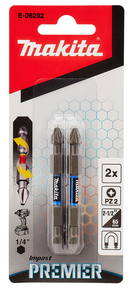 Torsion kruvikeeraja otsakud kahepoolised, PZ2-65mm, 2tk, Impact Premier – Makita