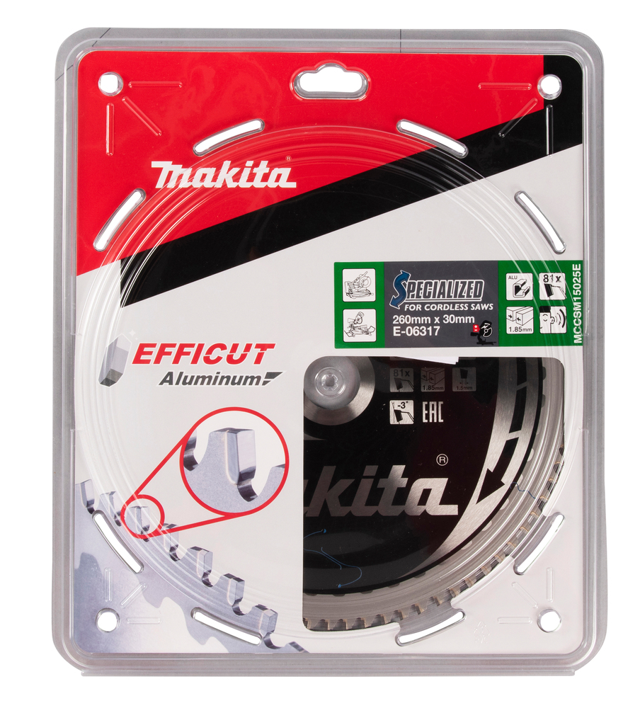 T.C.T hammastega saeketas alumiiniumi lõikamiseks 260X30X1,85MM, T81, EFFICUT Aluminum – Makita