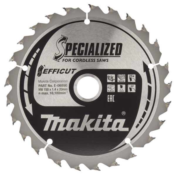 T.C.T hammastega saeketas puidu lõikamiseks 150X1.4X20mm 23° T25 EFFICUT – Makita