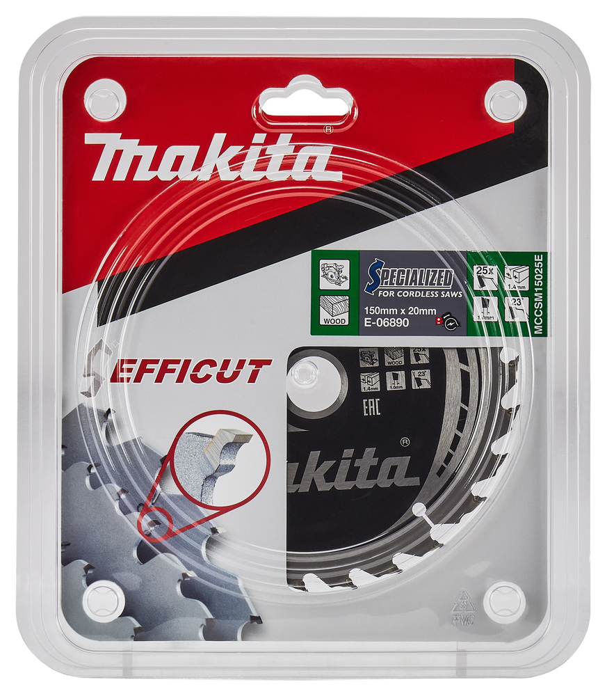 T.C.T hammastega saeketas puidu lõikamiseks 150X1.4X20mm 23° T25 EFFICUT – Makita