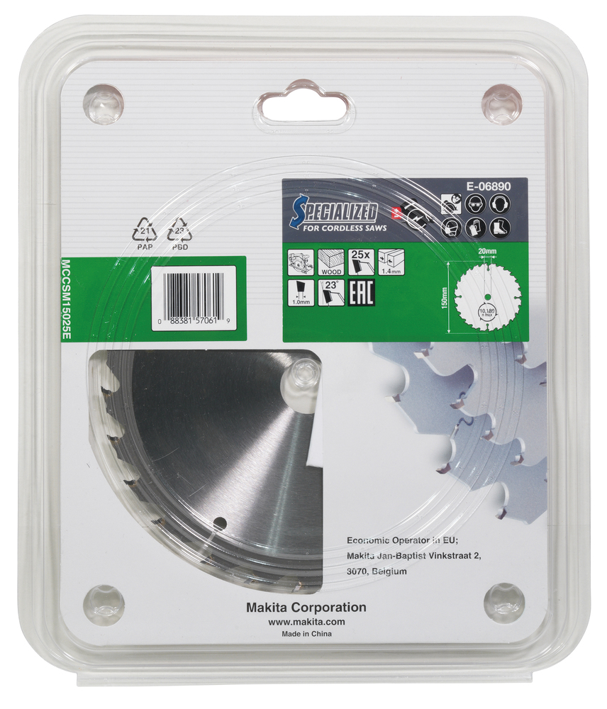 T.C.T hammastega saeketas puidu lõikamiseks 150X1.4X20mm 23° T25 EFFICUT – Makita