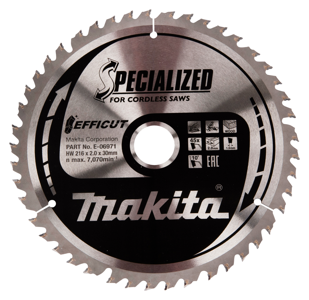T.C.T hammastega saeketas puidu lõikamiseks 216X30X2,0MM, Z-45 EFFICUT – Makita