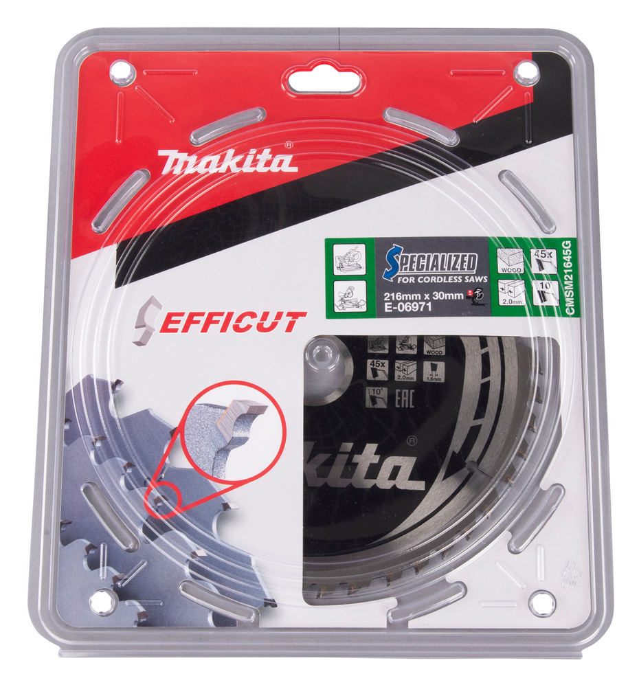 T.C.T hammastega saeketas puidu lõikamiseks 216X30X2,0MM, Z-45 EFFICUT – Makita