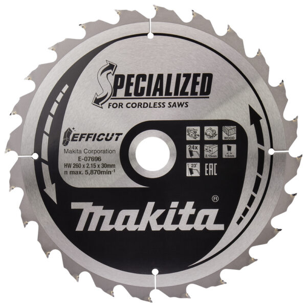 T.C.T hammastega saeketas puidu lõikamiseks 260X2.15X30mm 23° T24 EFFICUT – Makita