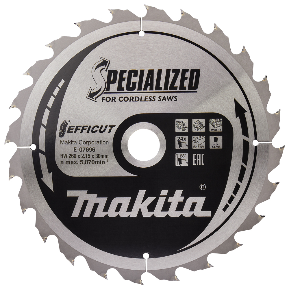 T.C.T hammastega saeketas puidu lõikamiseks 260X2.15X30mm 23° T24 EFFICUT – Makita