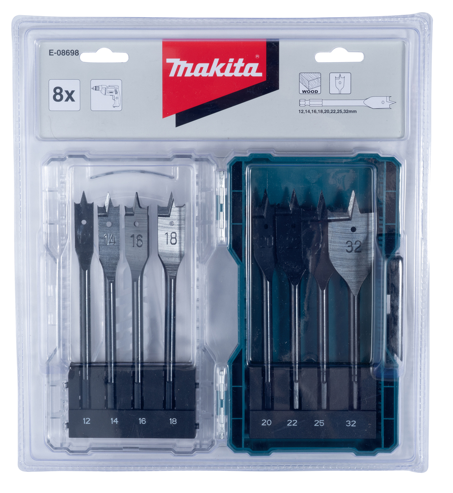 8 - osaline puidu puuride komplekt 12-32MM, (12, 14, 16, 18, 20, 22, 25, 32mm) – Makita
