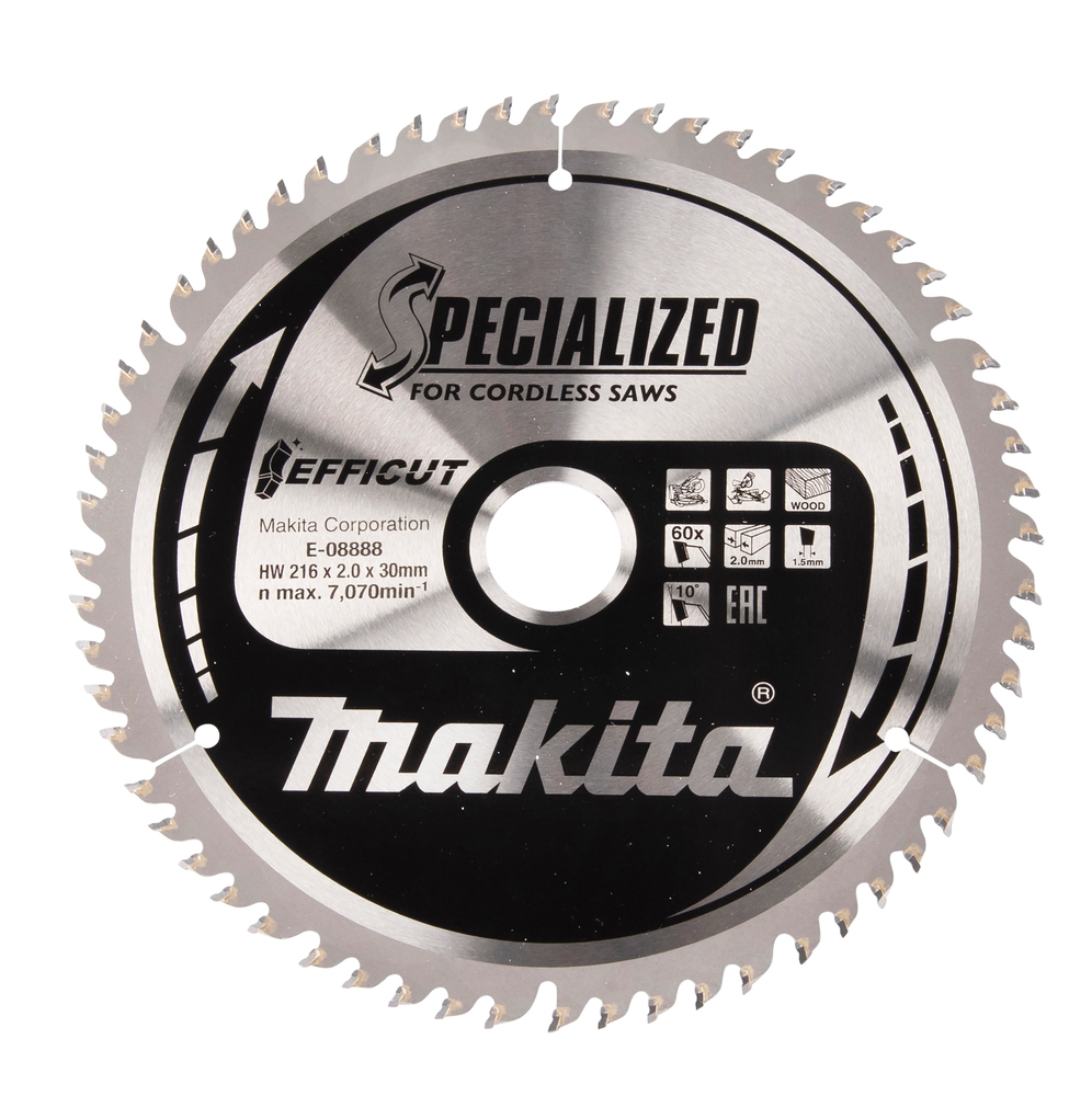 T.C.T hammastega saeketas puidu lõikamiseks 216X30X2,0MM, Z-60 EFFICUT – Makita