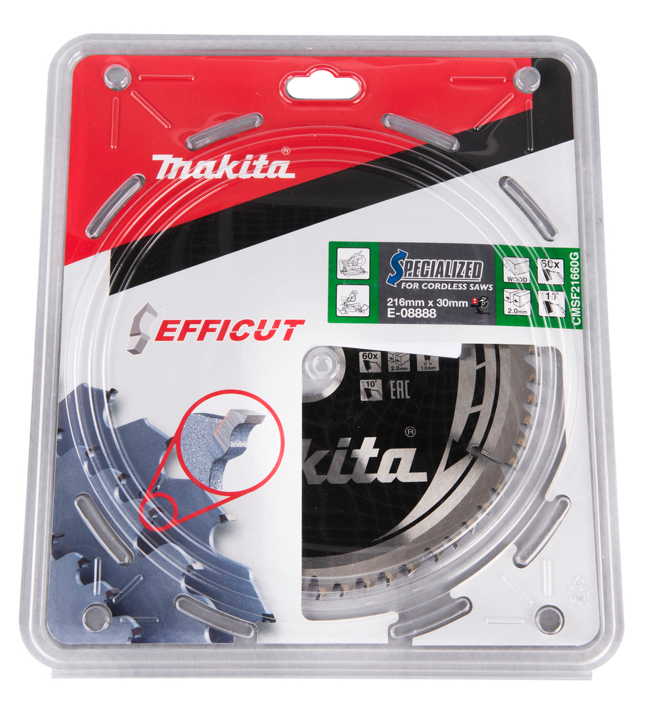 T.C.T hammastega saeketas puidu lõikamiseks 216X30X2,0MM, Z-60 EFFICUT – Makita