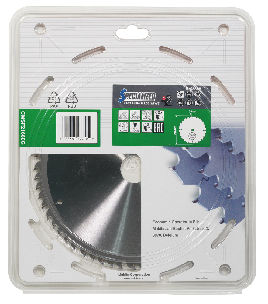 T.C.T hammastega saeketas puidu lõikamiseks 216X30X2,0MM, Z-60 EFFICUT – Makita