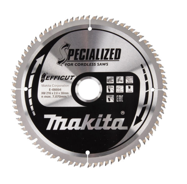 T.C.T hammastega saeketas puidu lõikamiseks 216X30X2,0MM, Z-80 EFFICUT – Makita