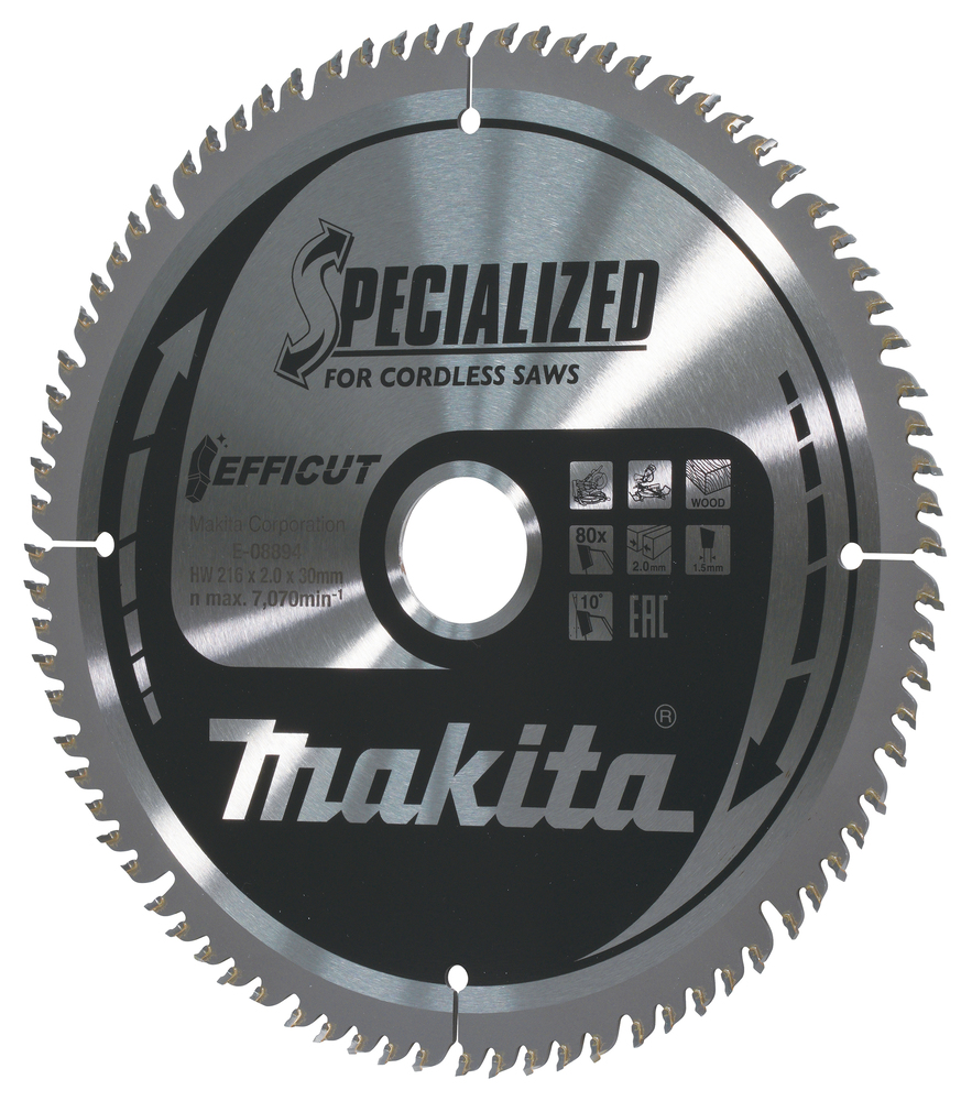 T.C.T hammastega saeketas puidu lõikamiseks 216X30X2,0MM, Z-80 EFFICUT – Makita