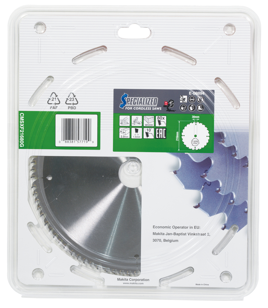 T.C.T hammastega saeketas puidu lõikamiseks 216X30X2,0MM, Z-80 EFFICUT – Makita