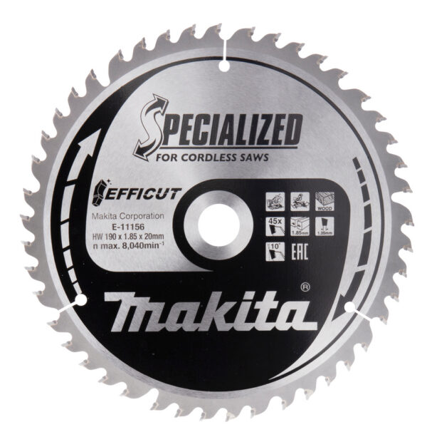 T.C.T hammastega saeketas puidu lõikamiseks 190X20X1,85mm 10° T45 EFFICUT – Makita