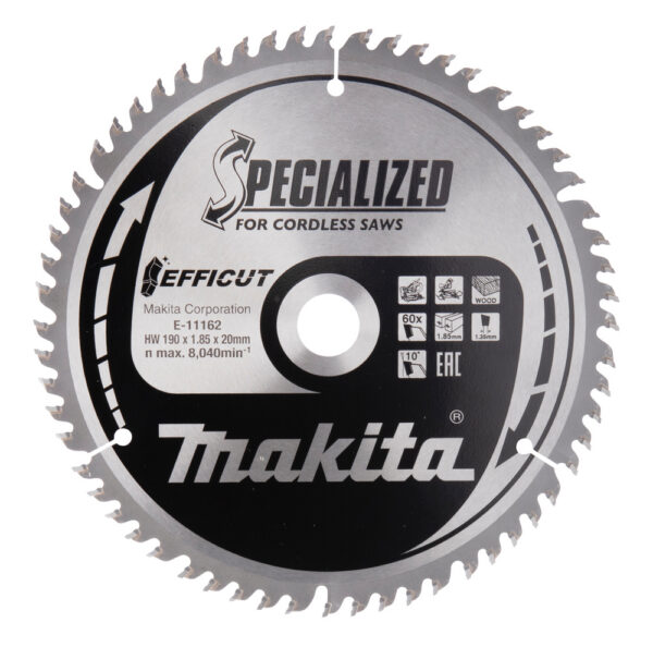 T.C.T hammastega saeketas puidu lõikamiseks 190X20X1,85mm 10° T60 EFFICUT – Makita