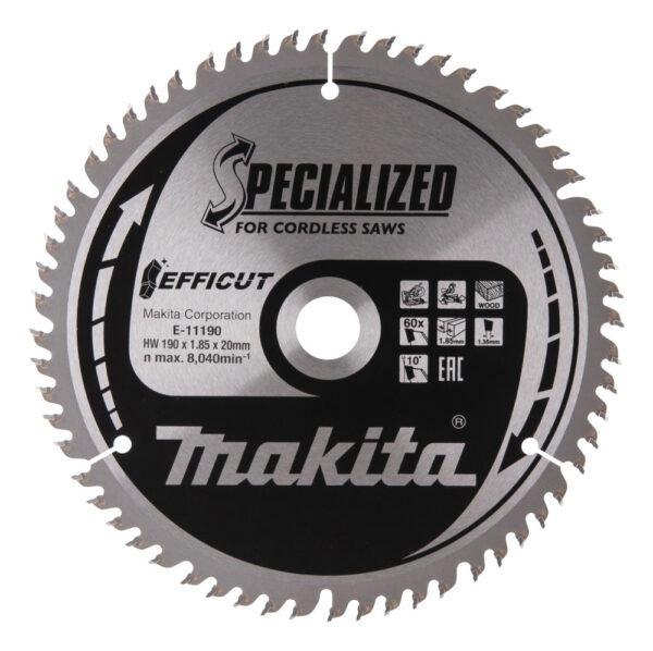 T.C.T hammastega saeketas puidu lõikamiseks 190X20X1,85mm 10° T60 EFFICUT – Makita