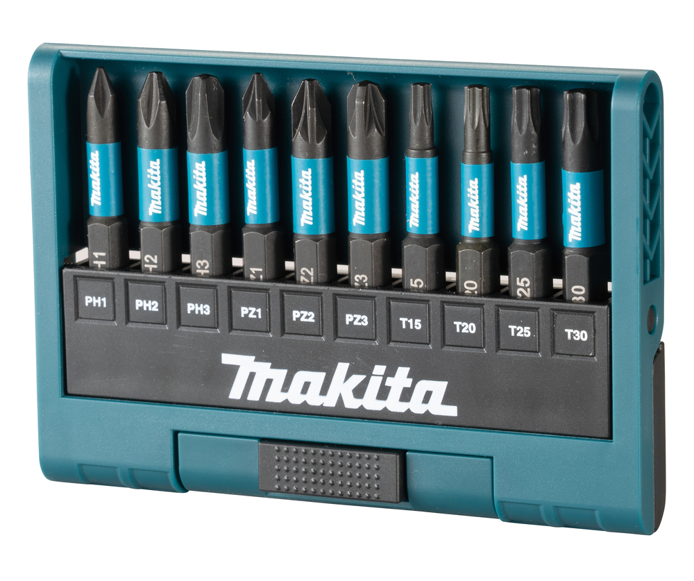 Kruvikeeraja otsakud, 10tk, PH1/PH2/PH3/PZ1/PZ2/PZ3/T15/T20/T25/T30 (50mm), IMPACT BLACK – Makita
