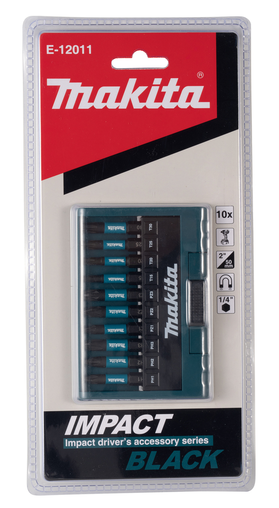 Kruvikeeraja otsakud, 10tk, PH1/PH2/PH3/PZ1/PZ2/PZ3/T15/T20/T25/T30 (50mm), IMPACT BLACK – Makita