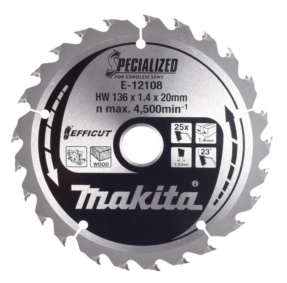 T.C.T hammastega saeketas puidu lõikamiseks 136X1.4X20mm 23° T25 EFFICUT – Makita