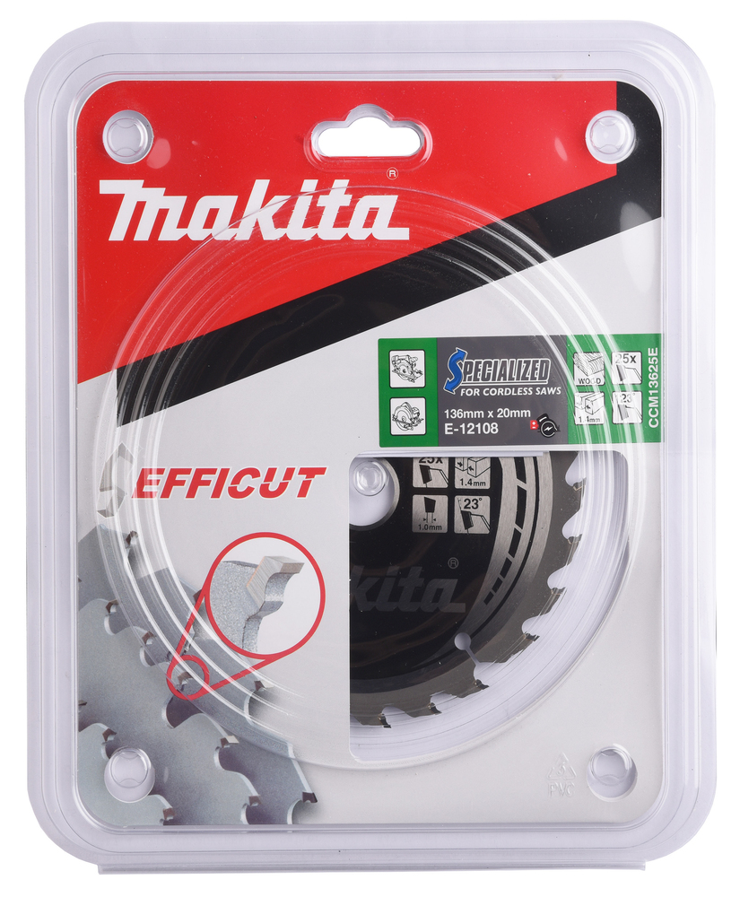 T.C.T hammastega saeketas puidu lõikamiseks 136X1.4X20mm 23° T25 EFFICUT – Makita
