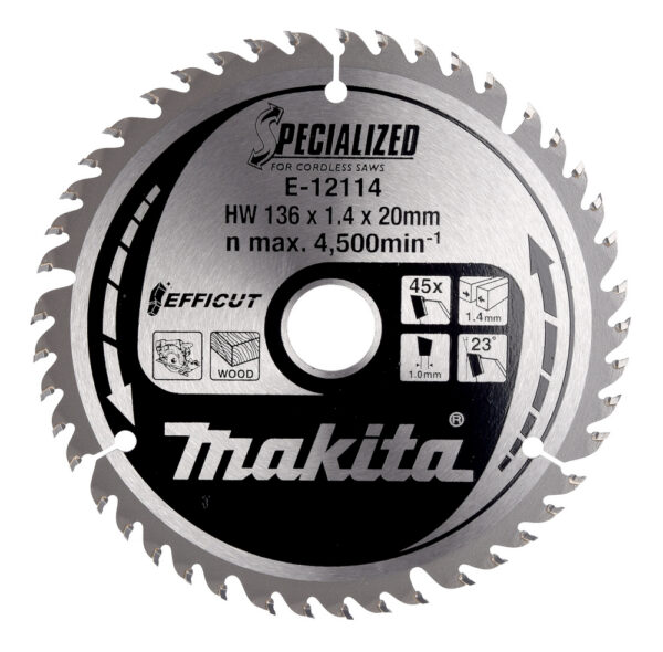 T.C.T hammastega saeketas puidu lõikamiseks 136X1.4X20mm 23° T45 EFFICUT – Makita