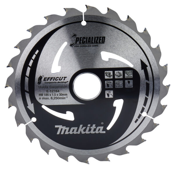 T.C.T hammastega saeketas Komposiit materjalile, 185X1.5X30mm 15° T24 EFFICUT – Makita