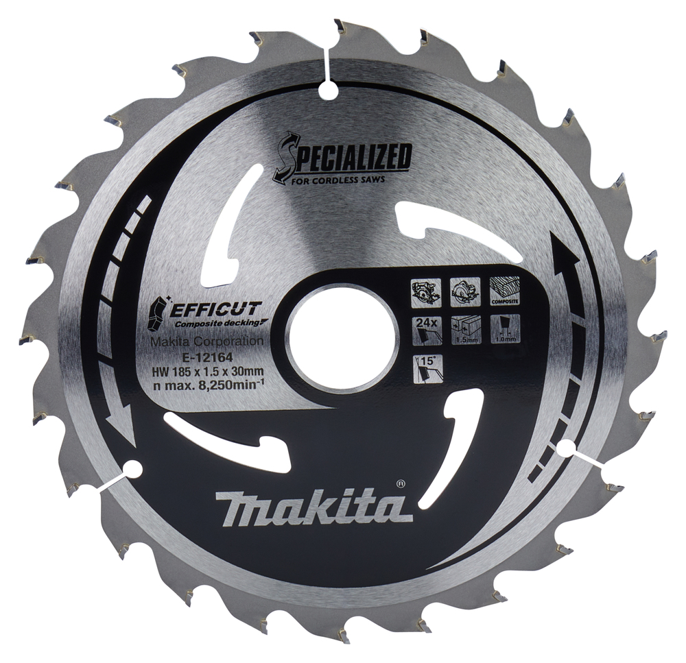 T.C.T hammastega saeketas Komposiit materjalile, 185X1.5X30mm 15° T24 EFFICUT – Makita
