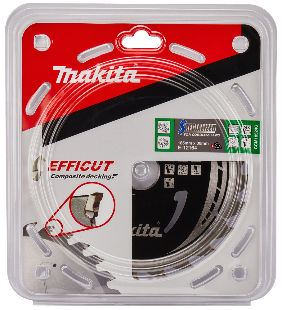T.C.T hammastega saeketas Komposiit materjalile, 185X1.5X30mm 15° T24 EFFICUT – Makita